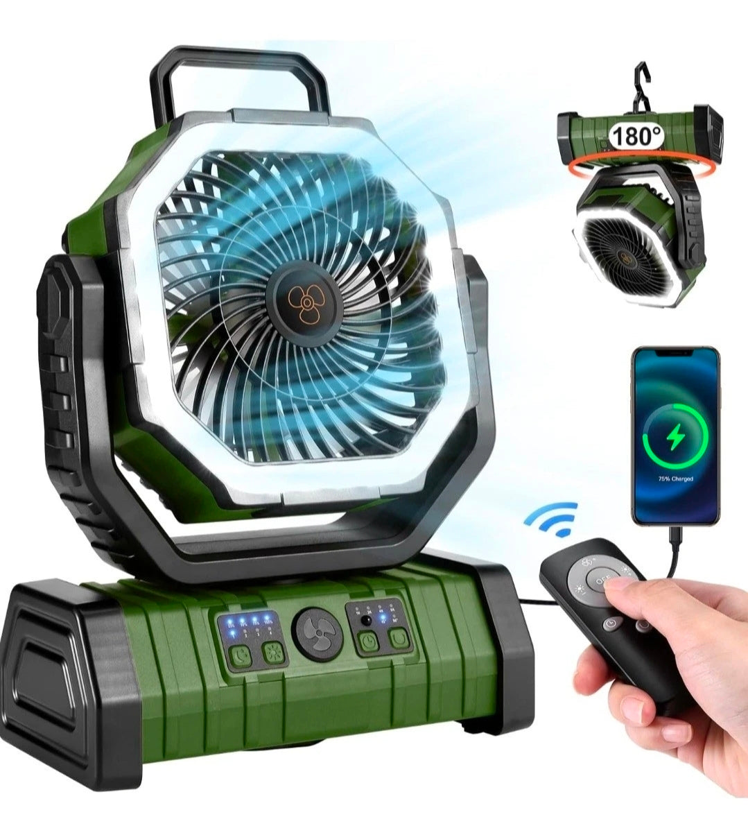PMIAU F6 20,000mAh Portable Camping Fan with LED Light, Remote & Power Bank