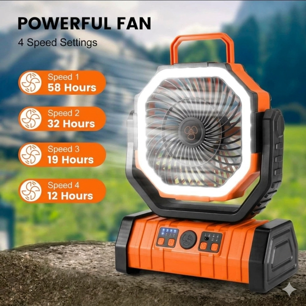 PMIAU F6 20,000mAh Portable Camping Fan with LED Light, Remote & Power Bank