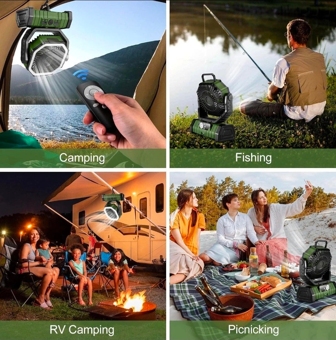 PMIAU F6 20,000mAh Portable Camping Fan with LED Light, Remote & Power Bank