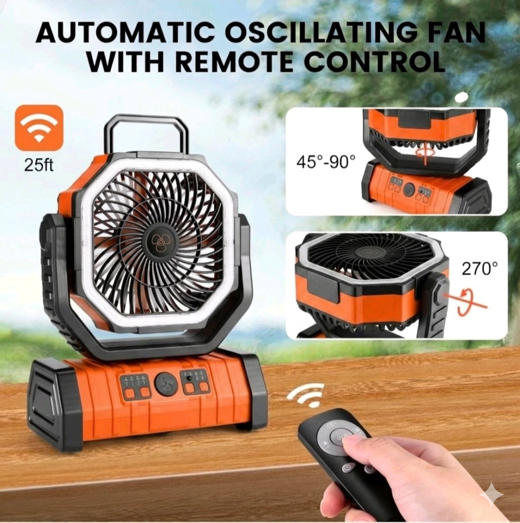 PMIAU F6 20,000mAh Portable Camping Fan with LED Light, Remote & Power Bank