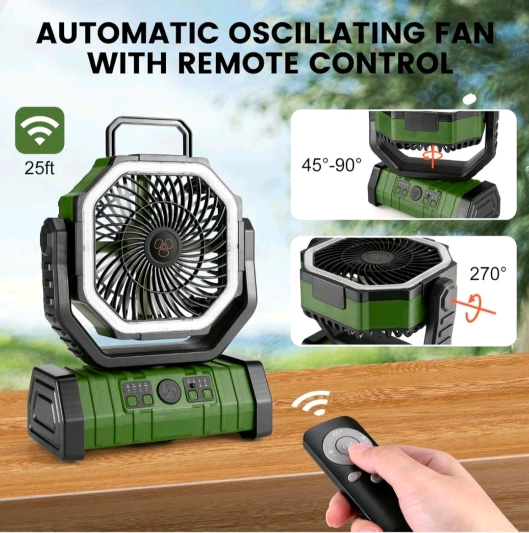 PMIAU F6 20,000mAh Portable Camping Fan with LED Light, Remote & Power Bank