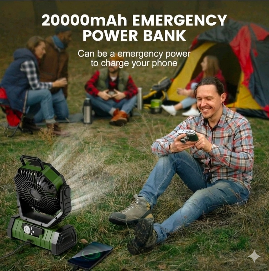 PMIAU F6 20,000mAh Portable Camping Fan with LED Light, Remote & Power Bank