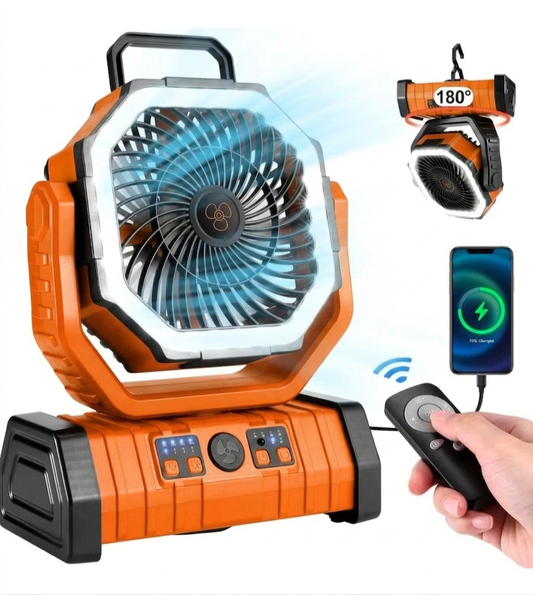 PMIAU F6 20,000mAh Portable Camping Fan with LED Light, Remote & Power Bank